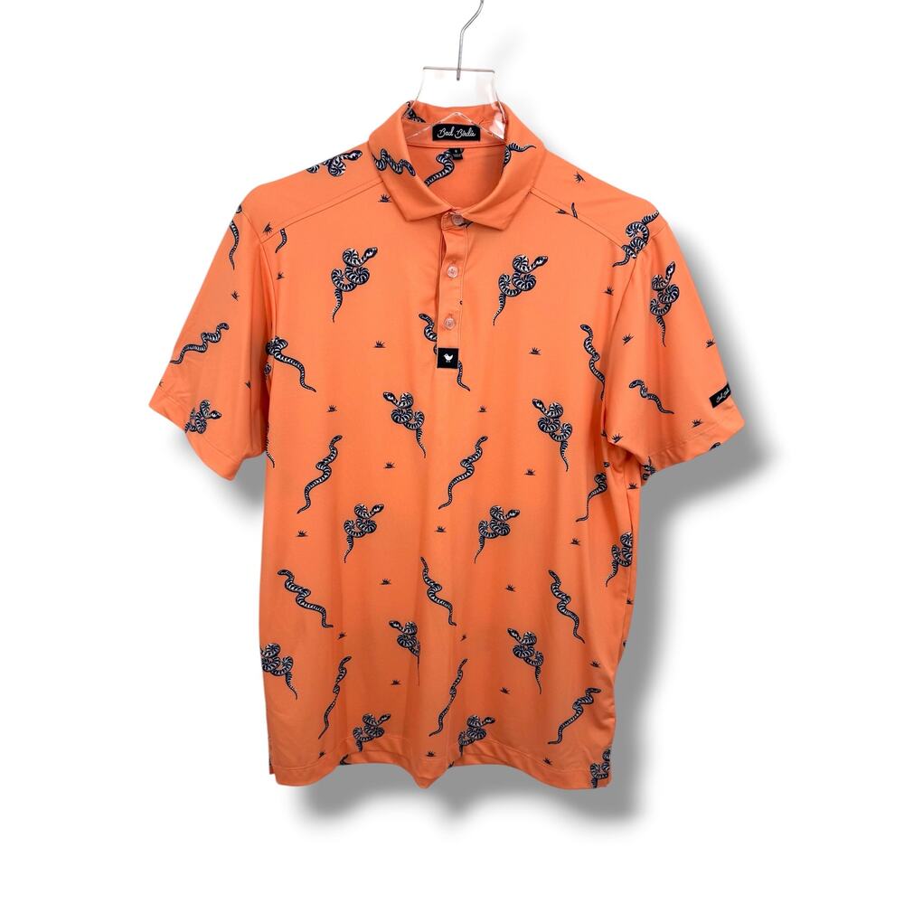 Bad Birdie Sidewinder Sundays polo shirt men's small snake print golf orange